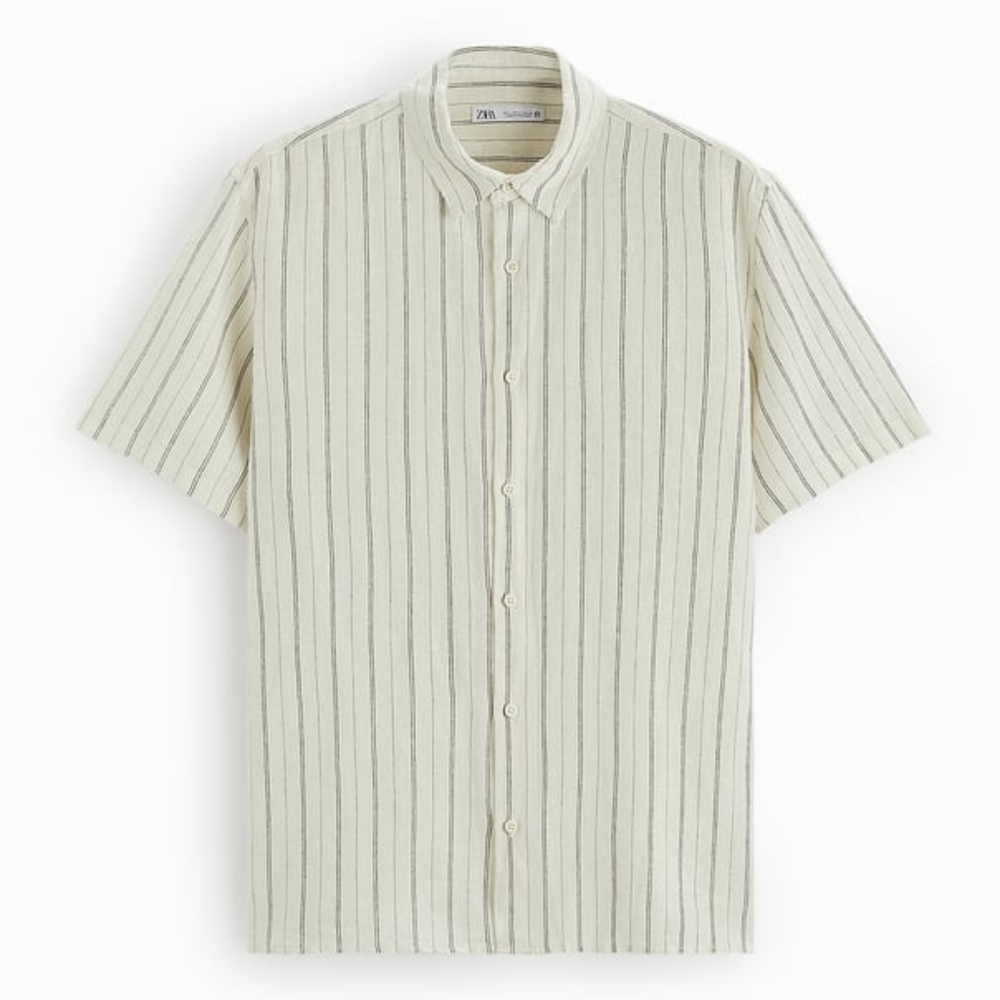 Zara Striped Cotton Linen Shirt - Small